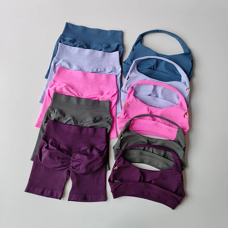 Sexy Halter Neck Beautiful Back High Waist Peach Sports Bras Shorts Suit Pilates Gathering Yoga Vest Training Fitness Bra Sets Sexy Halter Neck Beautiful Back High Waist Peach Sports Bras Shorts Suit Pilates Gathering Yoga Vest Training Fitness Bra Sets - Image 1