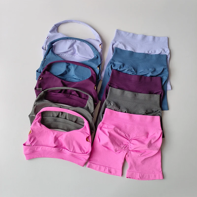 Sexy Halter Neck Beautiful Back High Waist Peach Sports Bras Shorts Suit Pilates Gathering Yoga Vest Training Fitness Bra Sets Sexy Halter Neck Beautiful Back High Waist Peach Sports Bras Shorts Suit Pilates Gathering Yoga Vest Training Fitness Bra Sets - Image 1