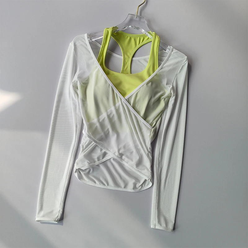 Sexy Mesh Slimming Yoga Suit for Women Gathering Together Sports Bra Fake Two Pieces of Quick Drying Training Pilates Cover Up Sexy Mesh Slimming Yoga Suit for Women Gathering Together Sports Bra Fake Two Pieces of Quick Drying Training Pilates Cover Up - Image 1