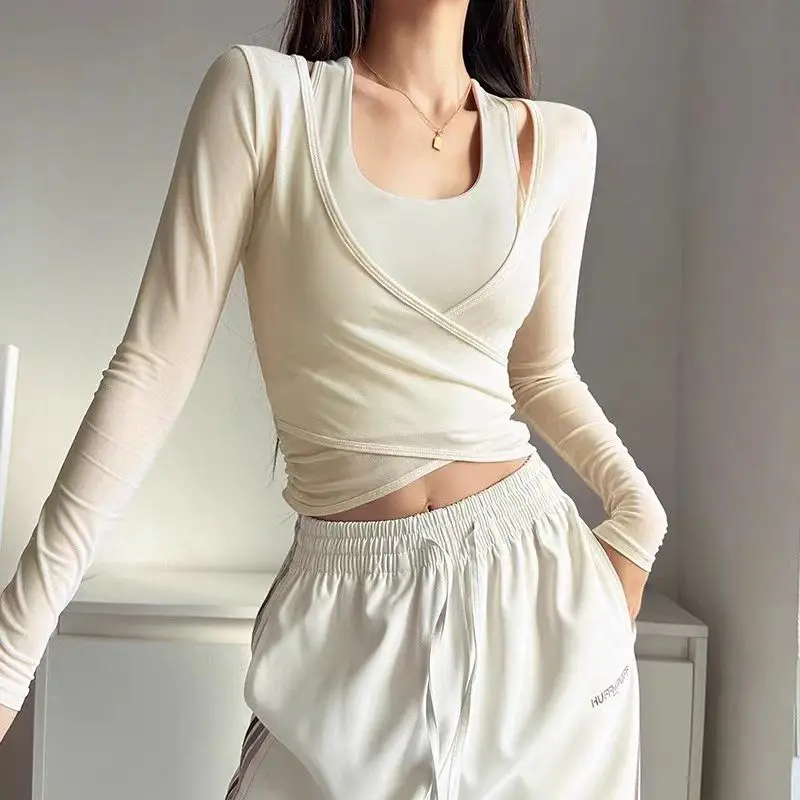 Sexy Mesh Slimming Yoga Suit for Women, Gathering Together, Sports Bra, Two Pieces, Quick Dry Training, Pilates Cover Up Blouse Sexy Mesh Slimming Yoga Suit for Women, Gathering Together, Sports Bra, Two Pieces, Quick Dry Training, Pilates Cover Up Blouse - Image 1
