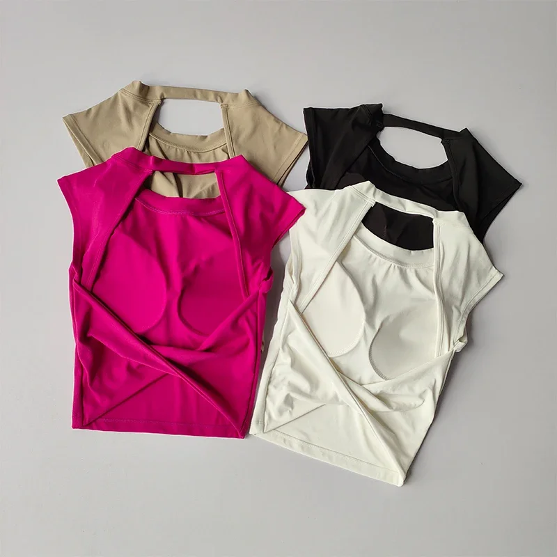 Sexy Short Backless Fixed Chest Pad Sports T-shirt Vest Women's Tight Fitting Quick Drying Slimming Yoga Suit Top Clothing Sexy Short Backless Fixed Chest Pad Sports T-shirt Vest Women's Tight Fitting Quick Drying Slimming Yoga Suit Top Clothing - Image 1