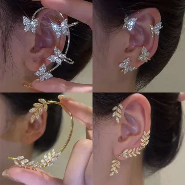Silver Plated Metal Leaf Butterfly Clip Earrings for Women Ear Clips Without Piercing Sparkling Zircon Ear Cuff Fashion Jewelry Silver Plated Metal Leaf Butterfly Clip Earrings for Women Ear Clips Without Piercing Sparkling Zircon Ear Cuff Fashion Jewelry - Image 1