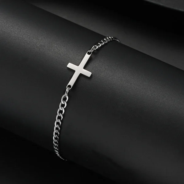 Simple Men's Stainless Steel Cross Cuban Bracelets Punk Silver Color Charm Bracelet Fashion Hip Hop Daily Jewelry Accessory 2025 Simple Men's Stainless Steel Cross Cuban Bracelets Punk Silver Color Charm Bracelet Fashion Hip Hop Daily Jewelry Accessory 2025 - Image 1