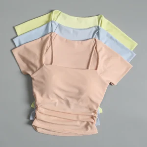 Sports Short-sleeved Summer Mesh Slimming Breathable Quick-drying Yoga Clothes Top with Chest Pad Running Training Fitness Suit