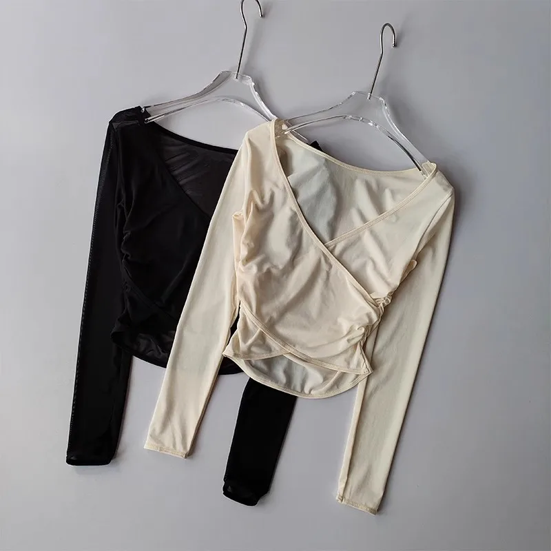 Sports T-shirt V-neck Mesh Breathable Pilates Yoga Clothes Cross-body Shirt Long Sleeves Running Training Fitness Blouse Clothes Sports T-shirt V-neck Mesh Breathable Pilates Yoga Clothes Cross-body Shirt Long Sleeves Running Training Fitness Blouse Clothes - Image 1