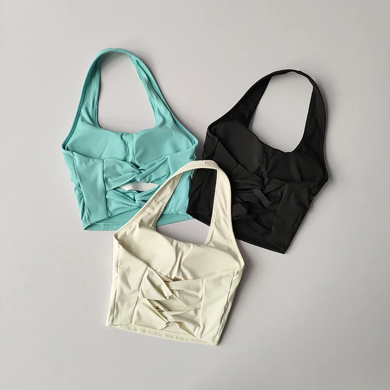 Sports Underwear Women with Chest Pad Halter Neck Cross Yoga Beautiful Back Training Running Vest Style Gathering Fitness Bra Sports Underwear Women with Chest Pad Halter Neck Cross Yoga Beautiful Back Training Running Vest Style Gathering Fitness Bra - Image 1