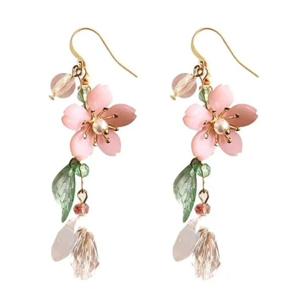 Spring Pink Flower Dangle Earrings for Women, Fairy Charms Floral Leaf Earrings Summer Holiday Pendants Earrings Jewelry Gifts - Image 1