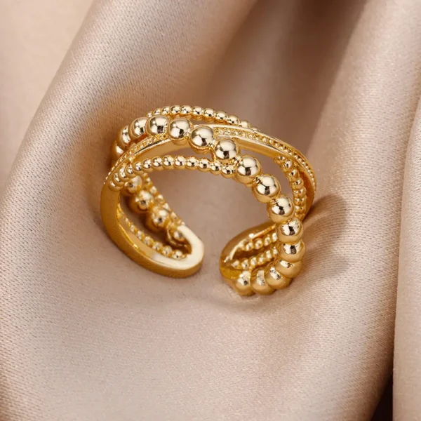 Stainless Steel Bead Twist Cross Rings For Women Gold Plated Irregular Opening Ring Wedding Aesthetic Jewelry anillos mujer Stainless Steel Bead Twist Cross Rings For Women Gold Plated Irregular Opening Ring Wedding Aesthetic Jewelry anillos mujer - Image 1