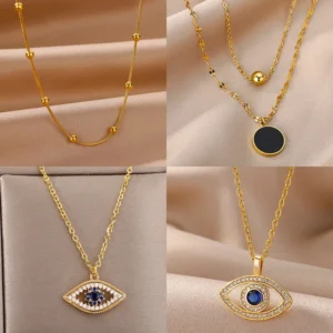 Stainless Steel Beaded Round Snake Chain Necklaces For Women Gold Color Geometric Necklace Luxury Wedding Party Jewelry Gift BFF