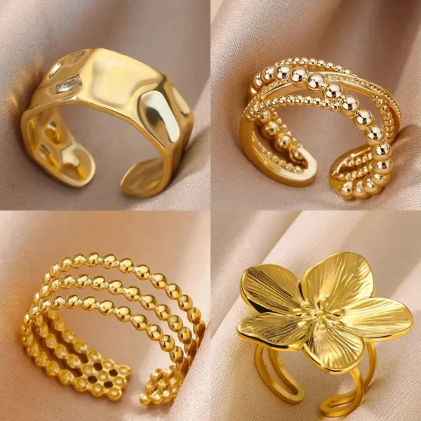 Stainless Steel Beads Design Rings For Women Gold Color Opening Ring Wedding Aesthetic Accessories Party Jewelry Gift BFF anillo - Image 1