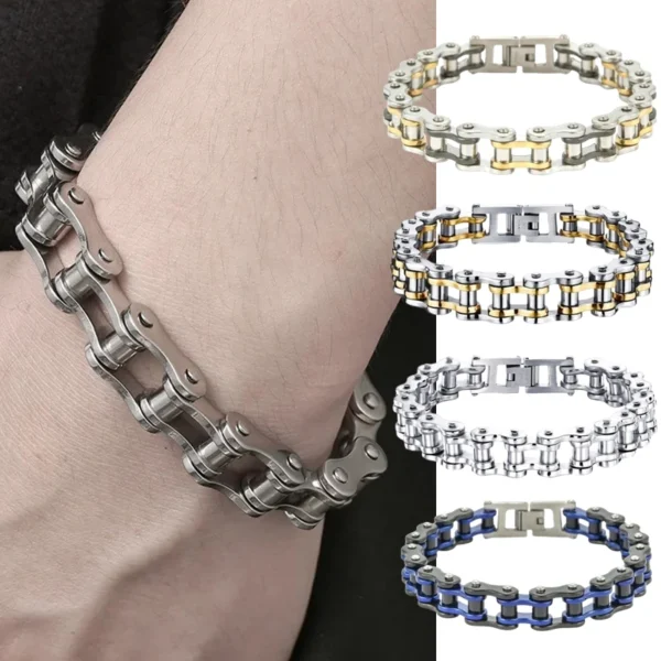 Stainless Steel Biker Chain Bracelet Mens Bracelet Link Chain Motorcycle Bicycle Style Bracelets Fashion Punk Bangles Jewelry - Image 1
