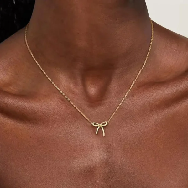 Stainless Steel Bowknot Lucky Necklace For Women Gold Color Korean Necklaces Female Aesthetic Choker Jewelry Daily Accessories - Image 1