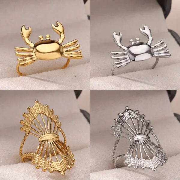 Stainless Steel Crab Rings for Women Gold Color Cute Animal Open Adjustable Ring Aesthetic Fashion Waterproof Jewelry Gift - Image 1
