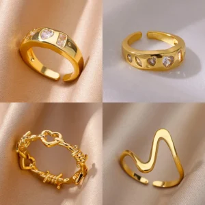 Stainless Steel Heart Zircon Rings for Women Gold Color Wedding Couple Ring Aesthetic Jewelry Accessories Gift anillos mujer