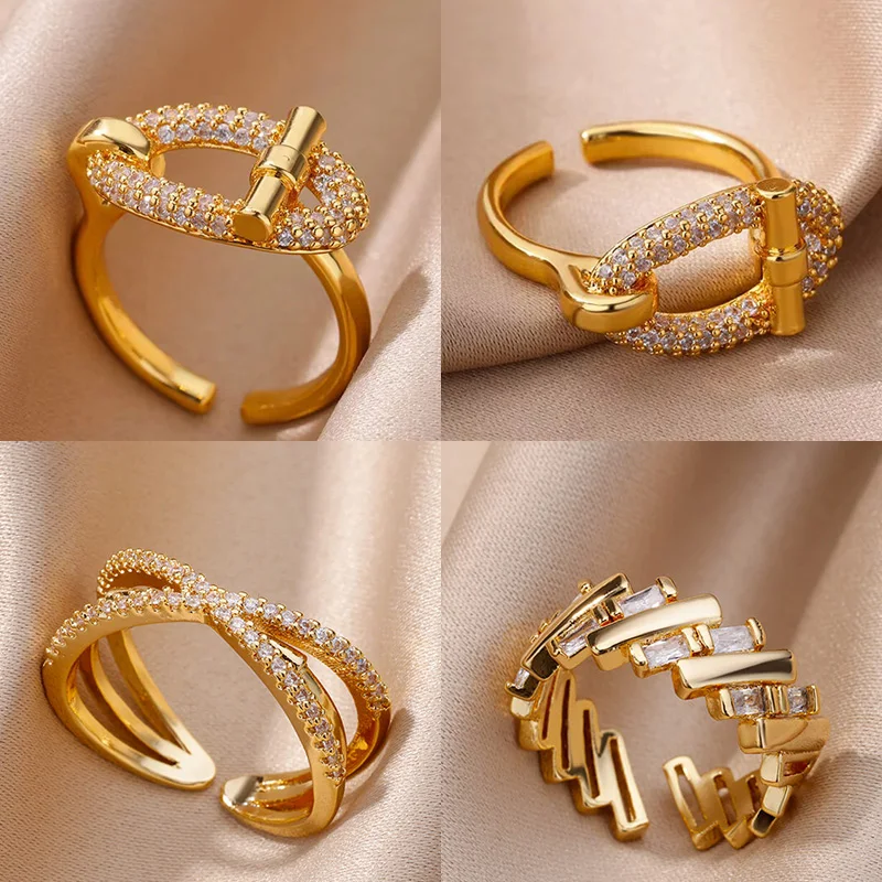 Stainless Steel Oval Hollow Zircon Open Rings For Women Gold Color Trendy Wedding Aesthetic Ring Summer Jewelry Accessories BFF Stainless Steel Oval Hollow Zircon Open Rings For Women Gold Color Trendy Wedding Aesthetic Ring Summer Jewelry Accessories BFF - Image 1
