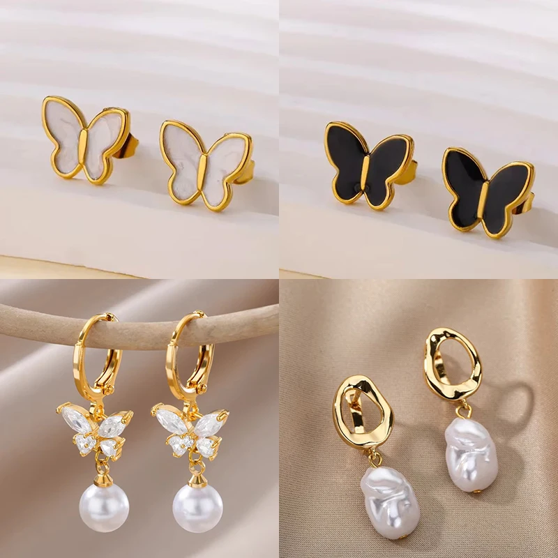Stainless Steel White Butterfly Earrings for Women Elegant Ear Accessories Aesthetic Butterfly Stud Earring Wedding Jewelry Gift Stainless Steel White Butterfly Earrings for Women Elegant Ear Accessories Aesthetic Butterfly Stud Earring Wedding Jewelry Gift - Image 1