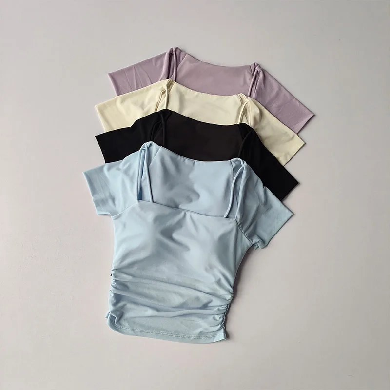 Summer New Fake Two Piece Yoga Dress Fixed Chest Cushion Sports Mesh Short Sleeves Wearing Running Sports Fitness Top Summer New Fake Two Piece Yoga Dress Fixed Chest Cushion Sports Mesh Short Sleeves Wearing Running Sports Fitness Top - Image 1