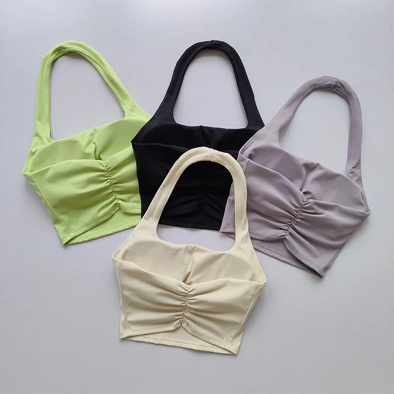Summer New Sexy Hanging Neck with Chest Pads, Beautiful Back Sports Bra, Women's Light Luxury Fashion, Unique Pleated Sports Bra Summer New Sexy Hanging Neck with Chest Pads, Beautiful Back Sports Bra, Women's Light Luxury Fashion, Unique Pleated Sports Bra - Image 1