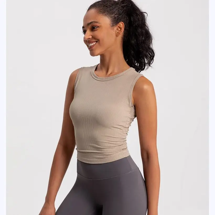 Summer Women's Sleeveless Sports Vest Fitness Tops Ruched Slim-fit Quick-Dry Yoga Top Breathable Fitness Running Shirt Tank Tops Summer Women's Sleeveless Sports Vest Fitness Tops Ruched Slim-fit Quick-Dry Yoga Top Breathable Fitness Running Shirt Tank Tops - Image 1