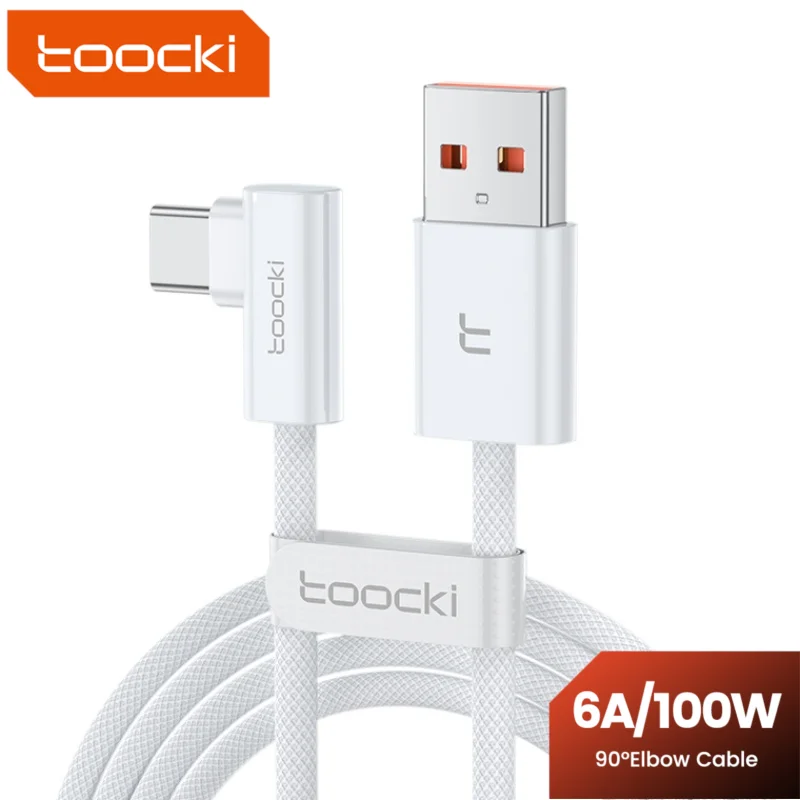 Toocki 100W Elbow 90 Degree USB A to Type C Fast Charging Cable 6A USB C Data Cable For Huawei Samsung Xiaomi Iphone16 15 Tablet Toocki 100W Elbow 90 Degree USB A to Type C Fast Charging Cable 6A USB C Data Cable For Huawei Samsung Xiaomi Iphone16 15 Tablet - Image 1