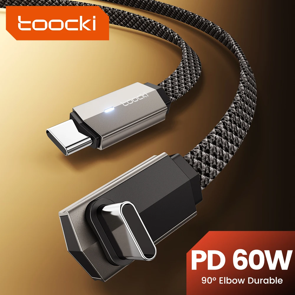 Toocki 90 Degree Elbow Dual Type C Data Cable 60W Rapid Flash Charging PD USB C Fast Charge Cord For Iphone 17 16 15POCO - Image 1