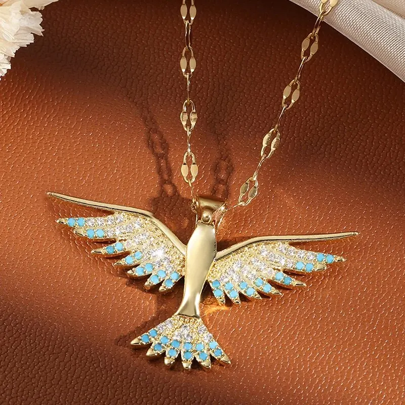 Trendy Phoenix Stainless Steel Cubic Zirconia Necklaces For Women Men Gold Color Metal Crystal Necklace Party Everyday Jewelry Trendy Phoenix Stainless Steel Cubic Zirconia Necklaces For Women Men Gold Color Metal Crystal Necklace Party Everyday Jewelry - Image 1