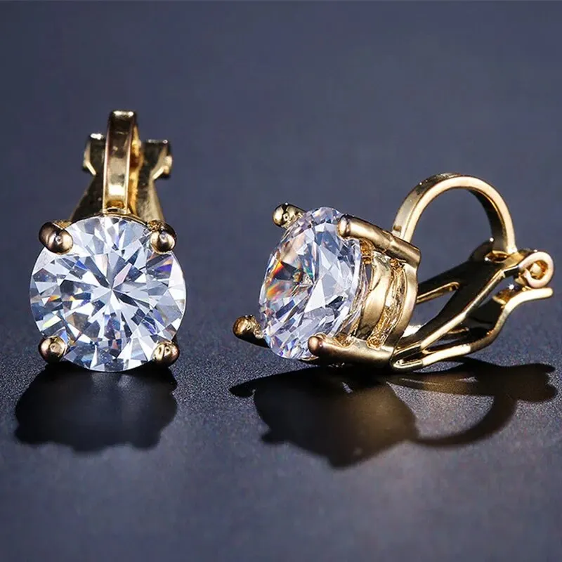 Trendy Round Cubic Zirconia Copper Clip Earrings For Women Gold Color Crystal Metal Earring Party Wedding Daily Jewelry Trendy Round Cubic Zirconia Copper Clip Earrings For Women Gold Color Crystal Metal Earring Party Wedding Daily Jewelry - Image 1