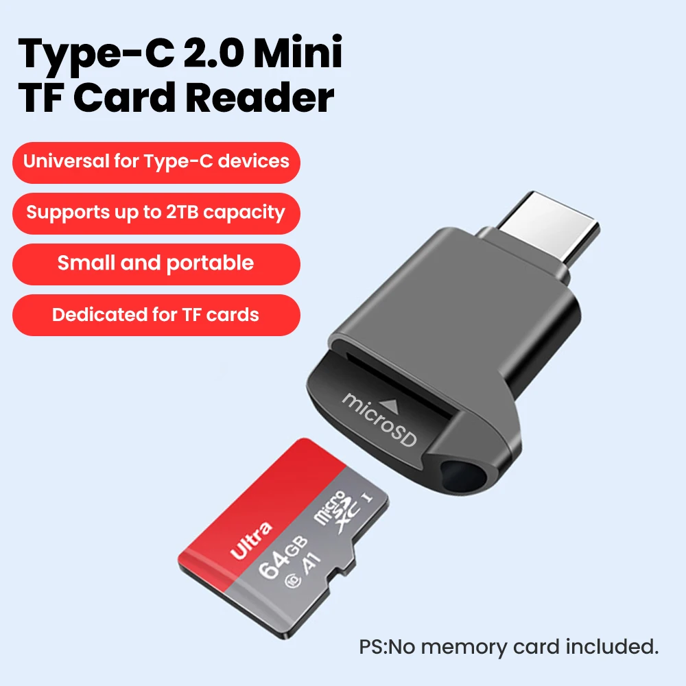 Type-C 2.0 Mini TF Card Reader External Storage Black Stretch for Memory Stick USB C 2.0 For Iphone 17 16 Mini TF Card Reader - Image 1