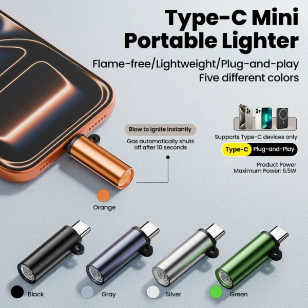 Type-C Mobile Cigarette Lighter Adapter Air Blowing Cigarette Lighter Outdoor Safety Portable Mini Cigarette Lighting Artifact Type-C Mobile Cigarette Lighter Adapter Air Blowing Cigarette Lighter Outdoor Safety Portable Mini Cigarette Lighting Artifact - Image 1
