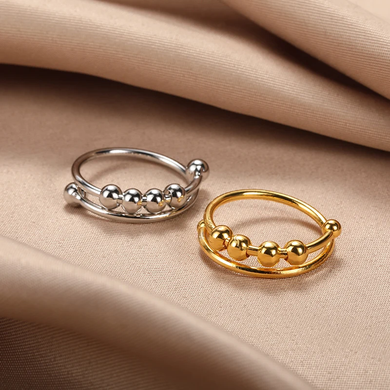 Vintage Beads Rings Finger for Women Rotate Freely Anti Stress Anxiety Single Ring Coil Spiral Beads Rotate Jewlery Gift Femme Vintage Beads Rings Finger for Women Rotate Freely Anti Stress Anxiety Single Ring Coil Spiral Beads Rotate Jewlery Gift Femme - Image 1