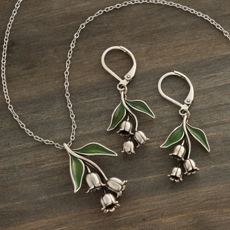 Vintage Lily of The Valley Floral Drop Earrings for Women The Valley Dangler Jewelry Dangle Flower Leaf Floral Eardrop for Women - Image 1