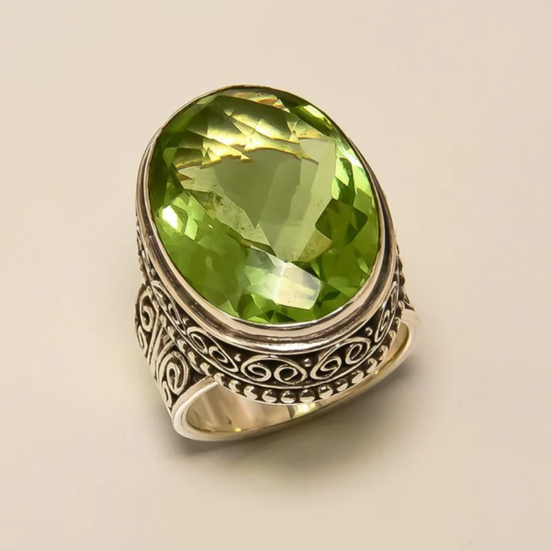 Vintage Peridot Green Zircon Rings for Women Carved Flower Pattern Ring Fashion Creative Design Handmade Wedding Party Jewelry Vintage Peridot Green Zircon Rings for Women Carved Flower Pattern Ring Fashion Creative Design Handmade Wedding Party Jewelry - Image 1