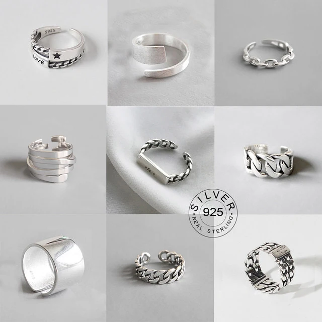Vintage Silver Color Metal Punk Letter Open Rings Design Finger Rings for Women men Party Jewelry Gifts LETTER - Image 1