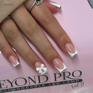 White French Press on Nails 3D Bowknot Designs Nude Color Fake Nails Wearable False Nails Tips for Women DIY Manicure 24Pcs