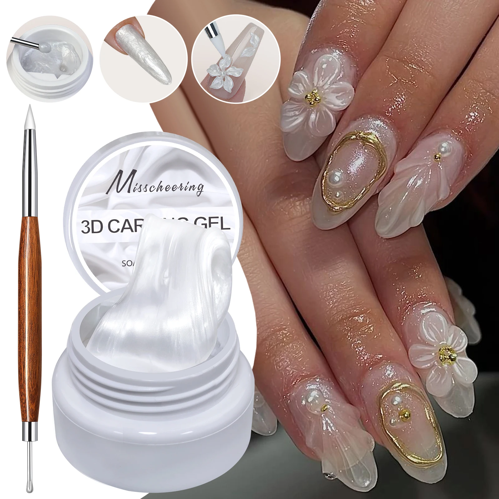 White Non Stick Hand Carved Gel With Pen Set Nail Polish for 3D Shaping Nail Art Solid Pearl Satin Gloss Gel for Nail Decoration White Non Stick Hand Carved Gel With Pen Set Nail Polish for 3D Shaping Nail Art Solid Pearl Satin Gloss Gel for Nail Decoration - Image 1