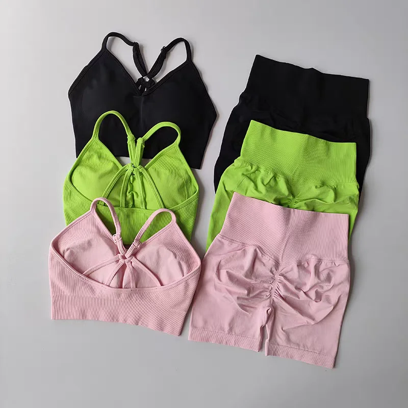 Women's High Waist Yoga Sets Workout Gym Clothing 2 Pcs Sports Suits Fitness Sets Tracksuit Sportswear Shorts Sets Women's High Waist Yoga Sets Workout Gym Clothing 2 Pcs Sports Suits Fitness Sets Tracksuit Sportswear Shorts Sets - Image 1