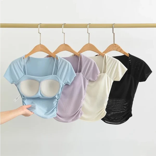 Women's Padded Yoga Shirts Short Sleeve Sports Crop Top Fitness Workout T-Shirt Sexy Cropped Running Tights Gym Clothing Women's Padded Yoga Shirts Short Sleeve Sports Crop Top Fitness Workout T-Shirt Sexy Cropped Running Tights Gym Clothing - Image 1
