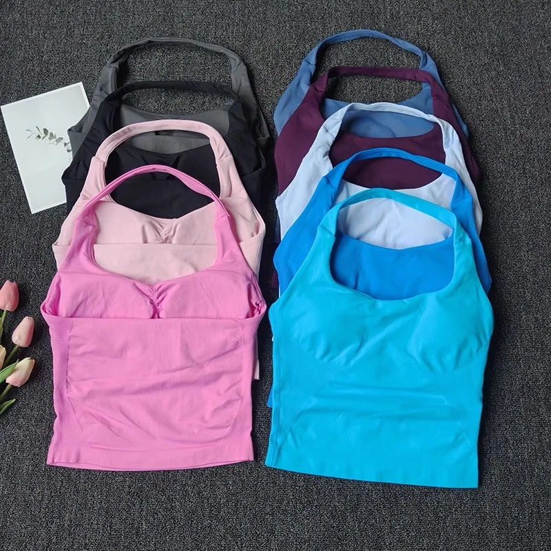 Women's Seamless Halter Top Sports Vest Yoga Backless Hanging Neck Fitness Tank Top Running Top Gym Bra Workout Fitness Clothing Women's Seamless Halter Top Sports Vest Yoga Backless Hanging Neck Fitness Tank Top Running Top Gym Bra Workout Fitness Clothing - Image 1