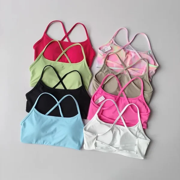 Women's Solid Color Fitness Bra Soft Cross Back Gym Sports Top with Chest Pad Push-Up Yoga Vest Sport Bra Yoga Gym Crop Top - Image 1