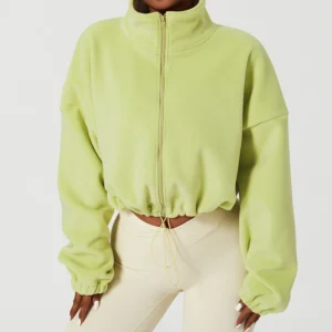 Women's Sports Coat Fleece-lined Warm Casual Loose Running Crop Top Long Sleeve Fitness Sweatshirt Sports Coat Yoga Sweatshirt