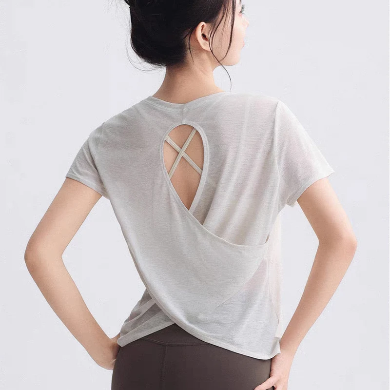 Women's Tight Fitting Sports T-shirt Quick Drying Short Sleeve Yoga T-shirt Pilates Running T-shirt Sexy Back Fitness Shirt Women's Tight Fitting Sports T-shirt Quick Drying Short Sleeve Yoga T-shirt Pilates Running T-shirt Sexy Back Fitness Shirt - Image 1