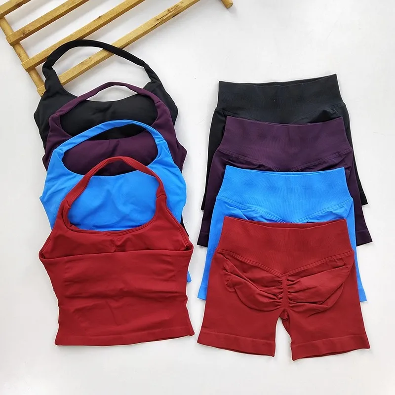 Yoga 2 Pieces Gym Set Women Backless Halter Tops High Waist Seamless Shorts Gym Suit Fitness Sports Bras Sportswear Workout Sets Yoga 2 Pieces Gym Set Women Backless Halter Tops High Waist Seamless Shorts Gym Suit Fitness Sports Bras Sportswear Workout Sets - Image 1