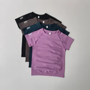 Yoga Suits for Women Short-sleeved Tops Tights Stretch Fast Drying Breathable T-shirt Professional Pilates Fitness Round Collar