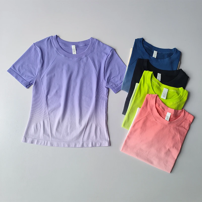Yoga Top Light Fitting Elastic Quick Drying Sports T-shirt for Women's Personalized Fitness Short Sleeved Summer Thin Style Yoga Top Light Fitting Elastic Quick Drying Sports T-shirt for Women's Personalized Fitness Short Sleeved Summer Thin Style - Image 1
