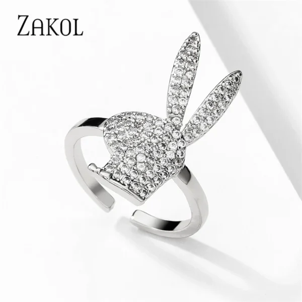 ZAKOL Cute Rabbit Open Rings for Women Fashion White Gold Color Party Jewelry 2023 New ZAKOL Cute Rabbit Open Rings for Women Fashion White Gold Color Party Jewelry 2023 New - Image 1