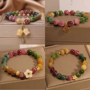 ZAKOL Fashion Natural Stone Bracelet Elegant Lily of the Valley Flower Pendant Elastic Beaded Bracelets for Women Party Jewelry