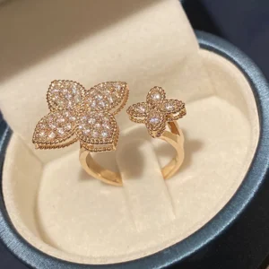 ZAKOL Shiny Micro-intact Zircon Four-leaf Flower Adjustable Open Rings Fashion Engagement Wedding Ring Jewelry Gift