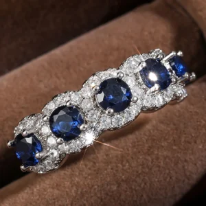 ZAKOLClassic Blue Cubic Zirconia Round Copper Rings For Women Girls Silver Color Metal Crystal Fingers Accessories Jewelry Gifts