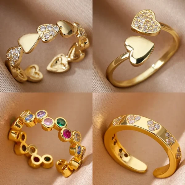 Zircon Geometric Heart Rings For Women Stainless Steel Gold Color Wedding Ring Luxury Aesthetic Jewlery Couple Gift 2025 - Image 1