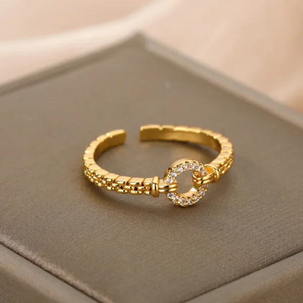 Zircon Round Rings For Women Punk Rock Chain Round Open Adjusted Stainless Steel Ring Accessories Jewelry Gift Bijoux Femme - Image 1